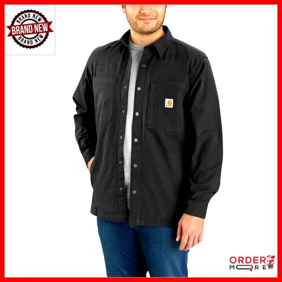 Men's Fleece-Lined Canvas Shirt Jac Relaxed Fit Workwear Snap Front